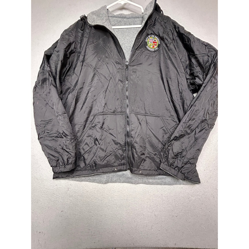 City of Los Angeles Hooded Jacket Reversible Nylon Fleece Black Grey XL Mens